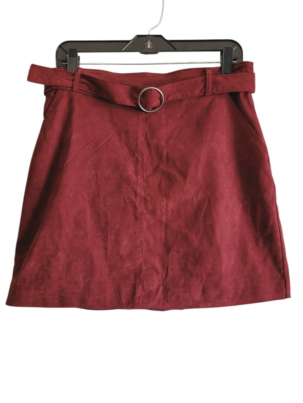 Hollister Ultra High Rise Burgundy Belted Mini Skirt Wmn Large Party Casual NEW